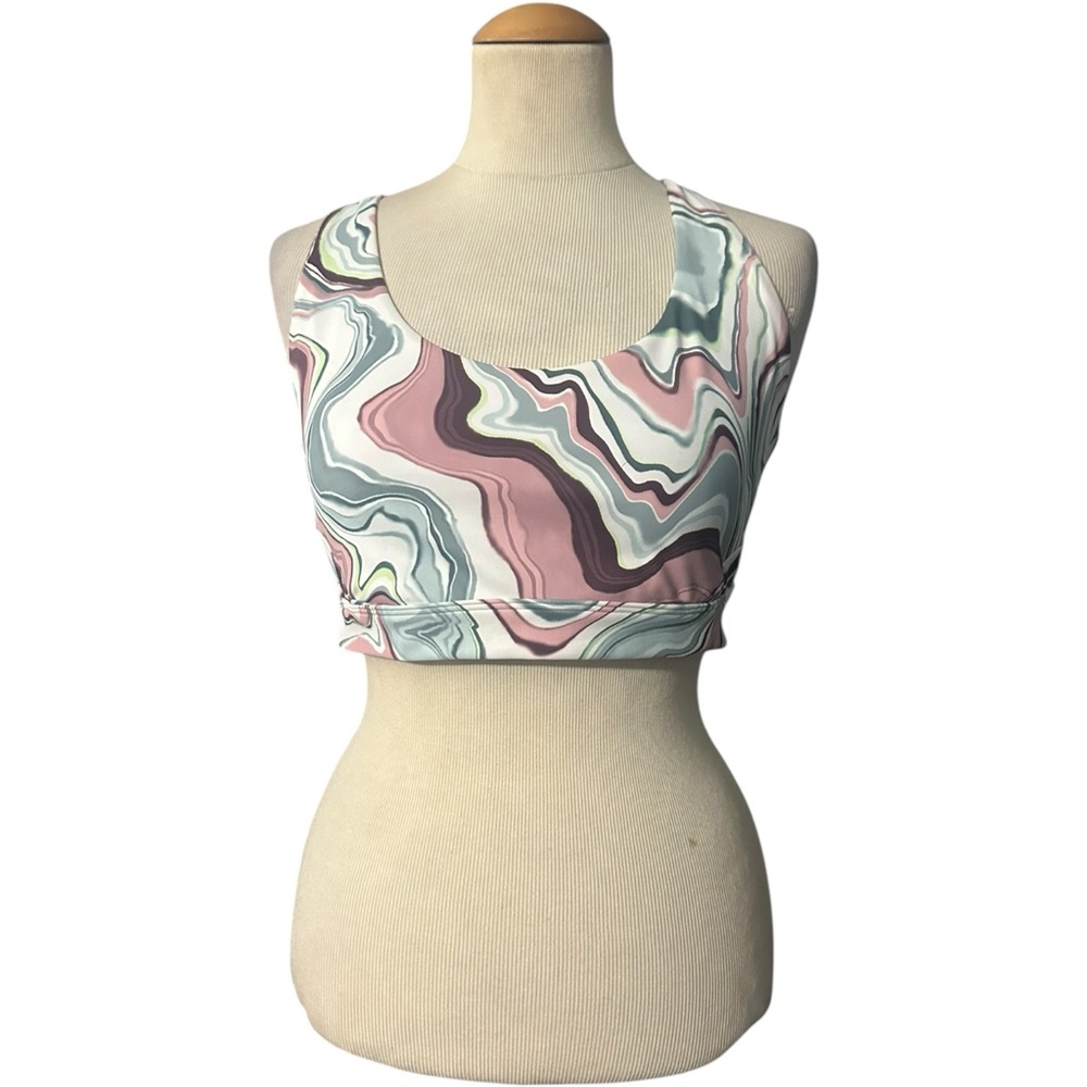 Athleta Ultimate Printed Racerback Sports Bra Activate Marble Multi Color - Picture 2 of 5